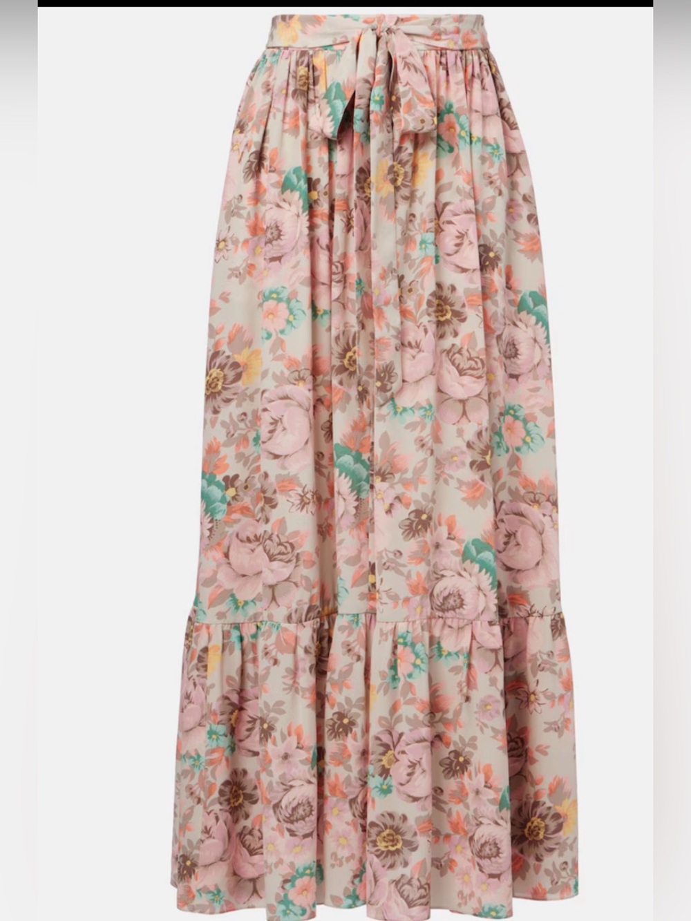Chloé Muddy Grey floral-print silk maxi skirt with belt, FR 40, US 8 or Medium